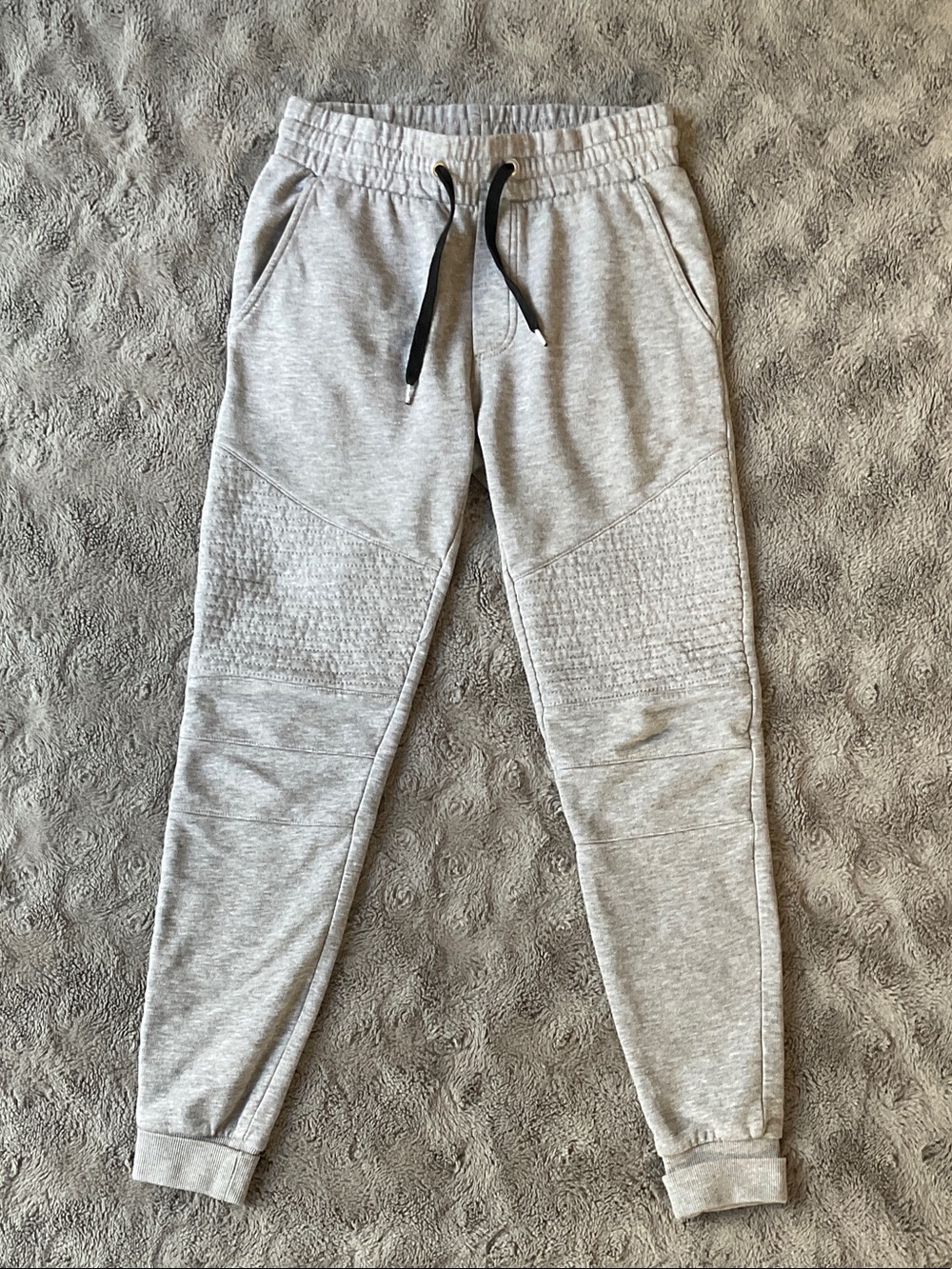 Divided Light Gray Quilted-Knee Jogger Sweatpants with Black Drawstring